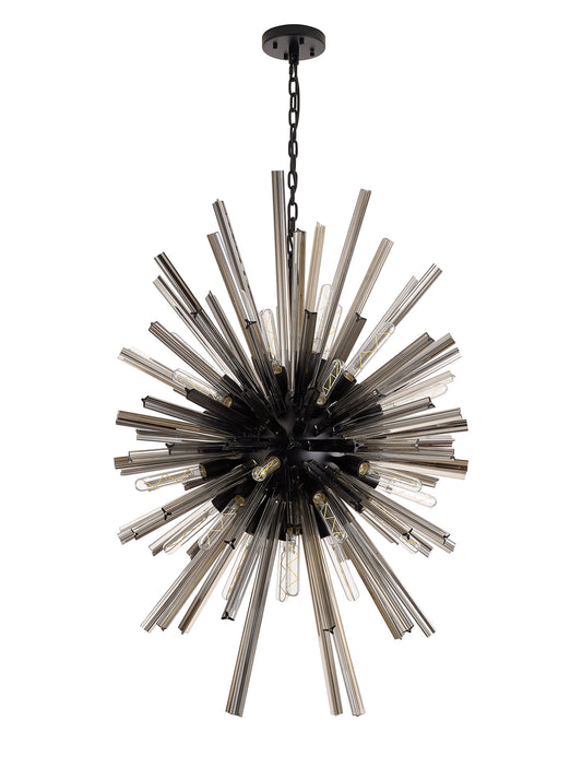 Chase 32 Light E27, Vertical Oval Pendant Matt Black / Smoke Glass, Item Weight: 22kg