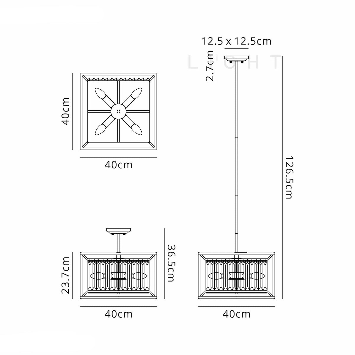 Chiara Fixed Pendant / Semi Ceiling, 4 x E14, Pewter / Clear / Grain Glass Home Store Living