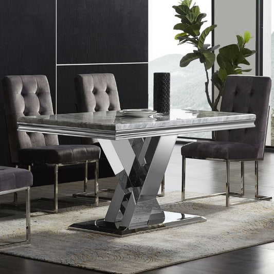 Dolce Rectangle Chrome & Marble Dining Table 1.5m