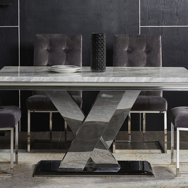 Dolce Rectangle Chrome & Marble Dining Table 1.5m