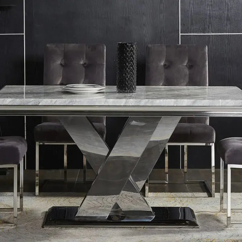 Dolce Rectangle Chrome & Marble Dining Table 1.5m Home Store Living