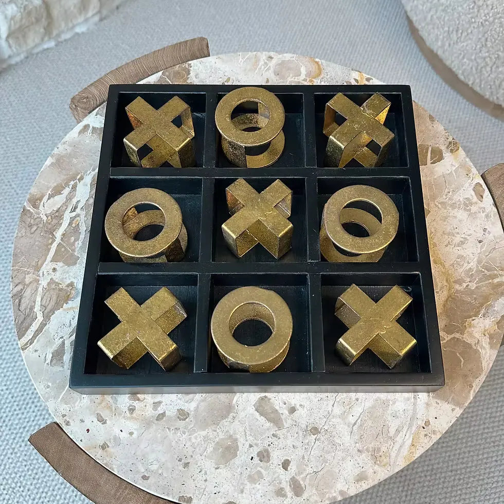 Black Tic-Tac-Toe Game Set Ornament with Gold Iron Pieces Otters Brook