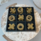 Black Tic-Tac-Toe Game Set Ornament with Gold Iron Pieces Otters Brook