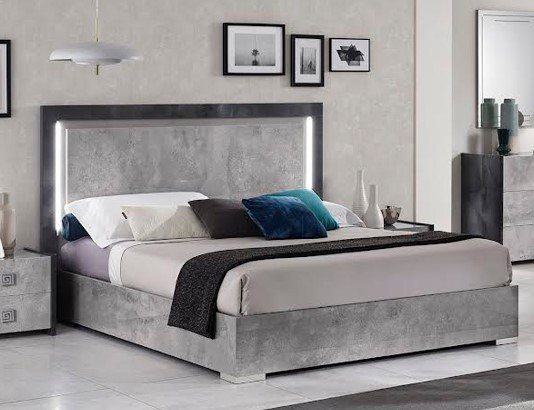 Debora High Gloss Grey Marble LED Bed with Folding Ottoman Storage Base san martino