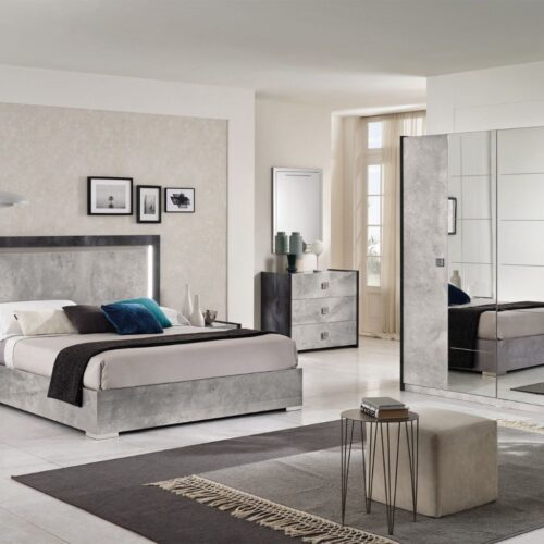 Debora High Gloss Grey Marble LED Bed with Folding Ottoman Storage Base san martino