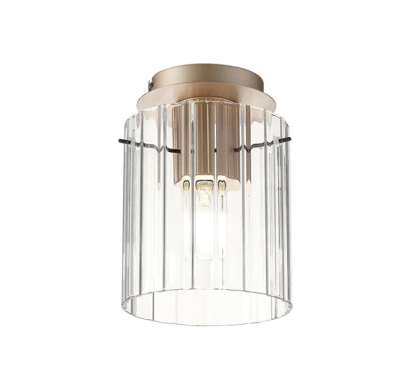 Brandon Ripple 21cm Round Ceiling Flush, 1 Light Flush Fitting E27 — Light Gold / Clear