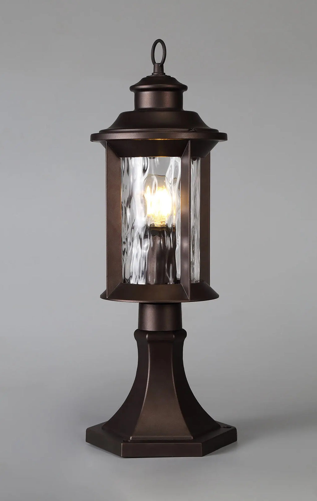 Evelyn Pedestal Lamp, 1 x E27, Antique Bronze/Clear Ripple Glass, IP54, 2yrs Warranty Home Store Living