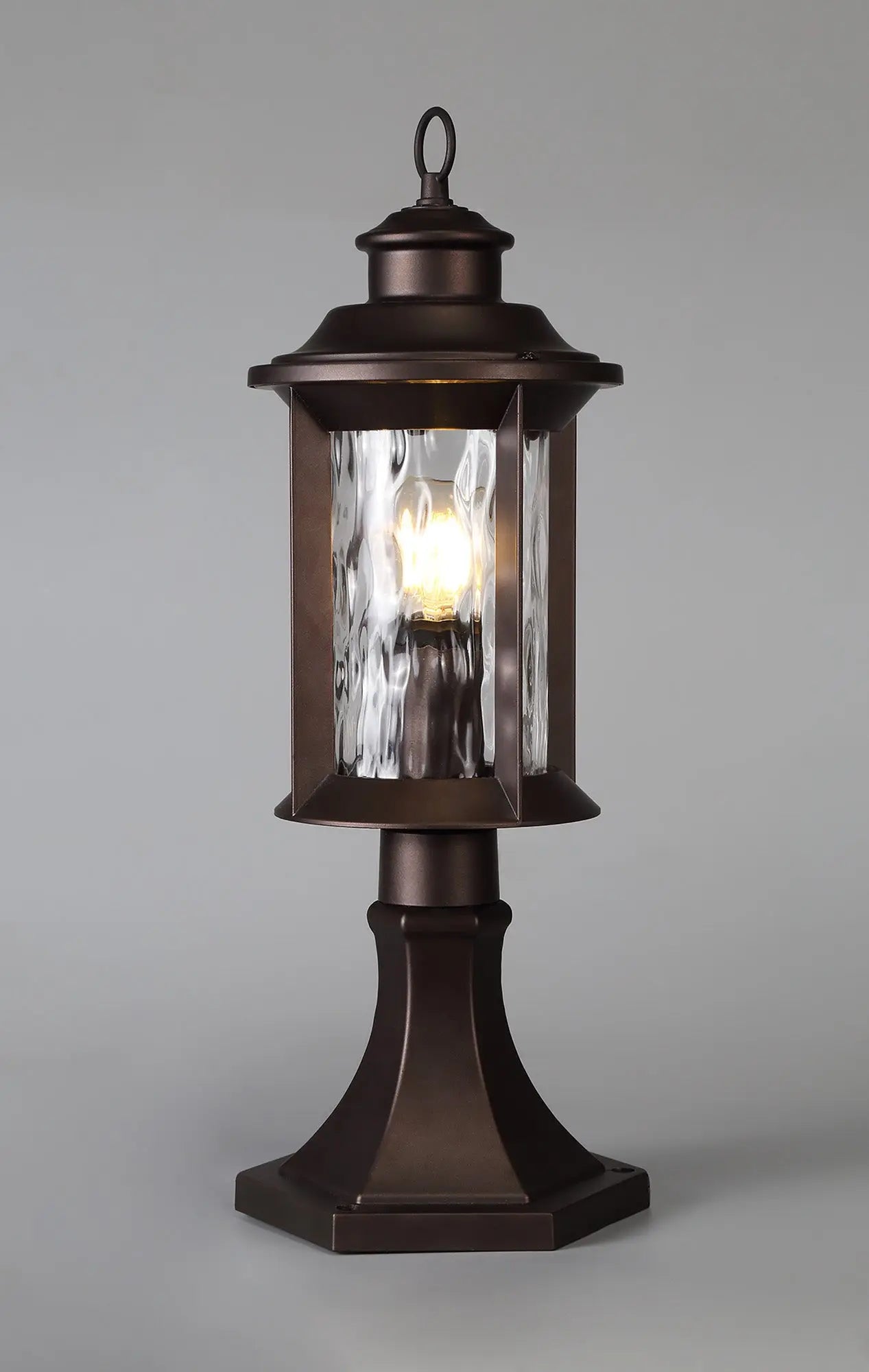 Evelyn Pedestal Lamp, 1 x E27, Antique Bronze/Clear Ripple Glass, IP54, 2yrs Warranty Home Store Living