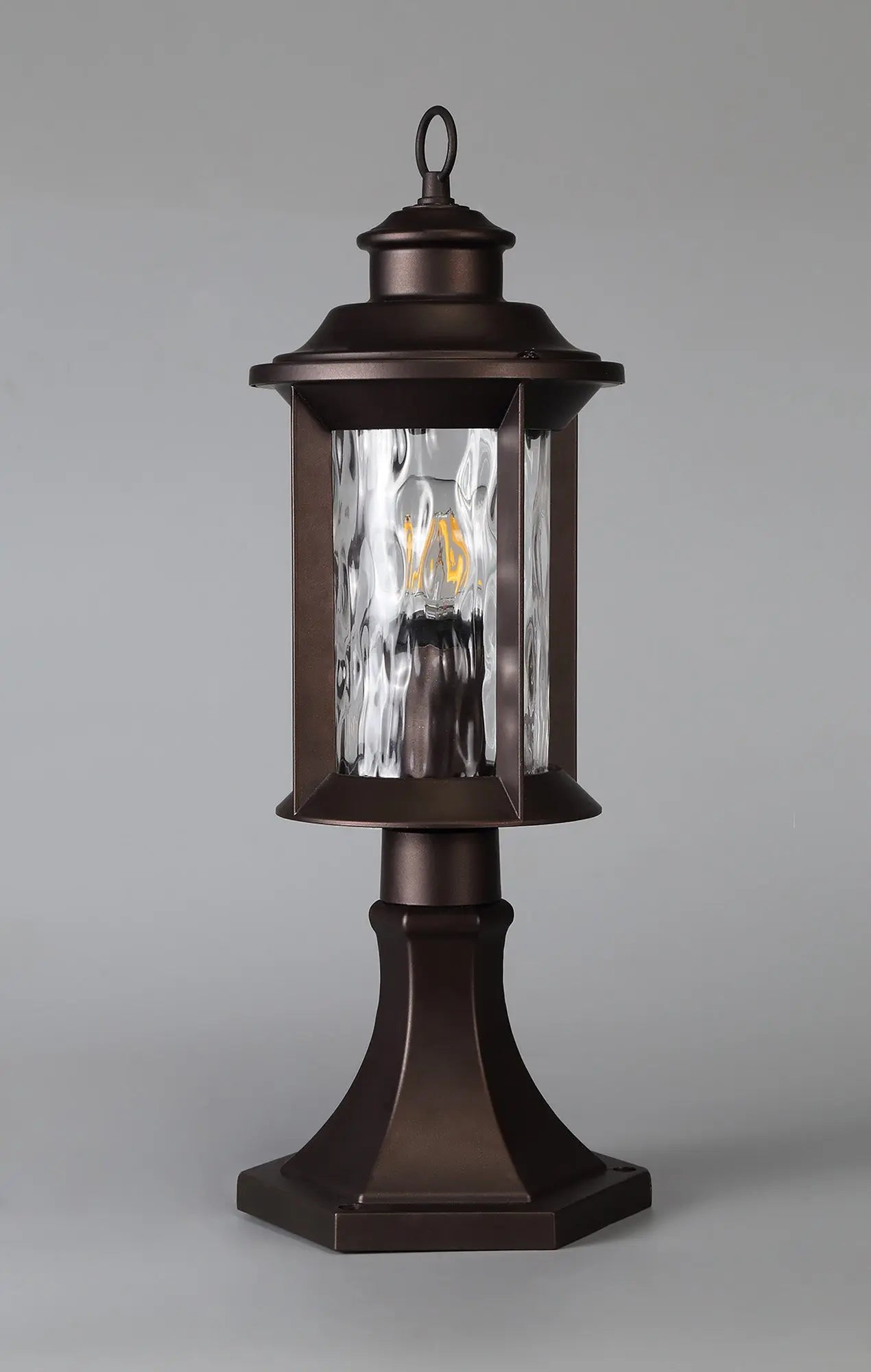 Evelyn Pedestal Lamp, 1 x E27, Antique Bronze/Clear Ripple Glass, IP54, 2yrs Warranty Home Store Living