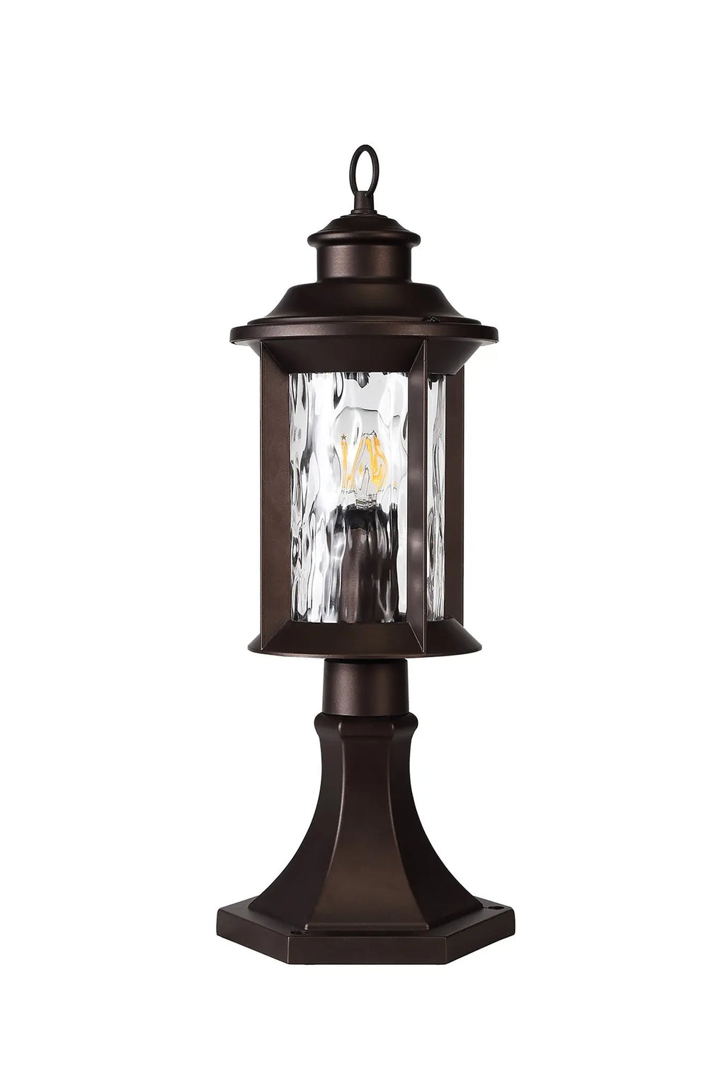 Evelyn Pedestal Lamp, 1 x E27, Antique Bronze/Clear Ripple Glass, IP54, 2yrs Warranty Home Store Living