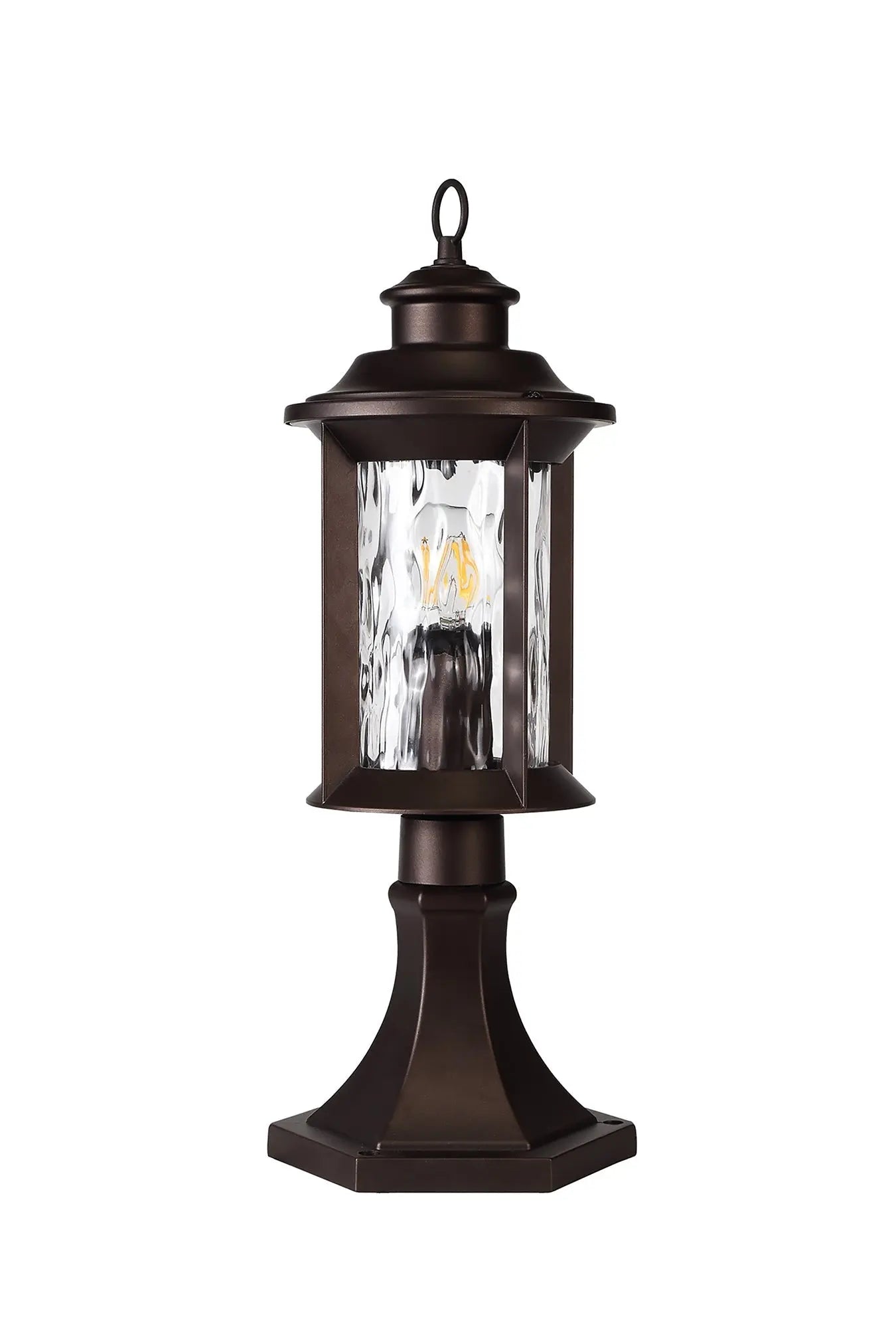 Evelyn Pedestal Lamp, 1 x E27, Antique Bronze/Clear Ripple Glass, IP54, 2yrs Warranty Home Store Living