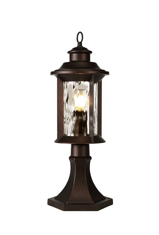 Evelyn Pedestal Lamp, 1 x E27, Antique Bronze/Clear Ripple Glass, IP54, 2yrs Warranty Home Store Living