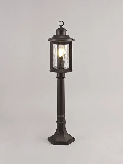 Evelyn Post Lamp, 1 x E27, Antique Bronze/Clear Ripple Glass, IP54, 2yrs Warranty Home Store Living