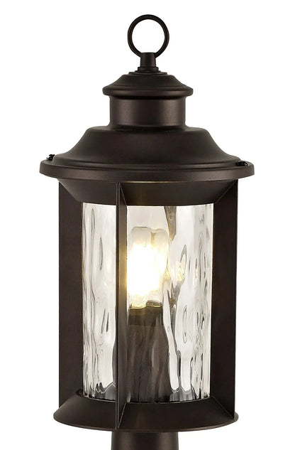 Evelyn Post Lamp, 1 x E27, Antique Bronze/Clear Ripple Glass, IP54, 2yrs Warranty Home Store Living