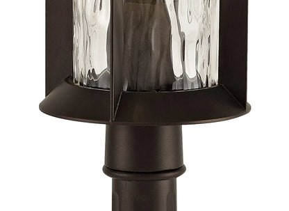 Evelyn Post Lamp, 1 x E27, Antique Bronze/Clear Ripple Glass, IP54, 2yrs Warranty Home Store Living