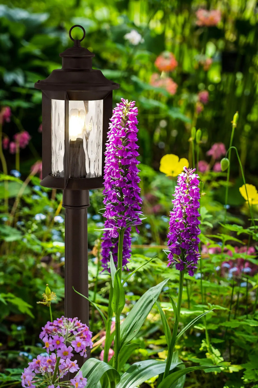 Evelyn Pedestal Lamp, 1 x E27, Antique Bronze/Clear Ripple Glass, IP54, 2yrs Warranty Home Store Living