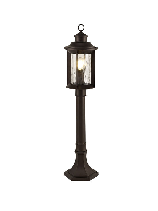 Evelyn Post Lamp, 1 x E27, Antique Bronze/Clear Ripple Glass, IP54, 2yrs Warranty Home Store Living