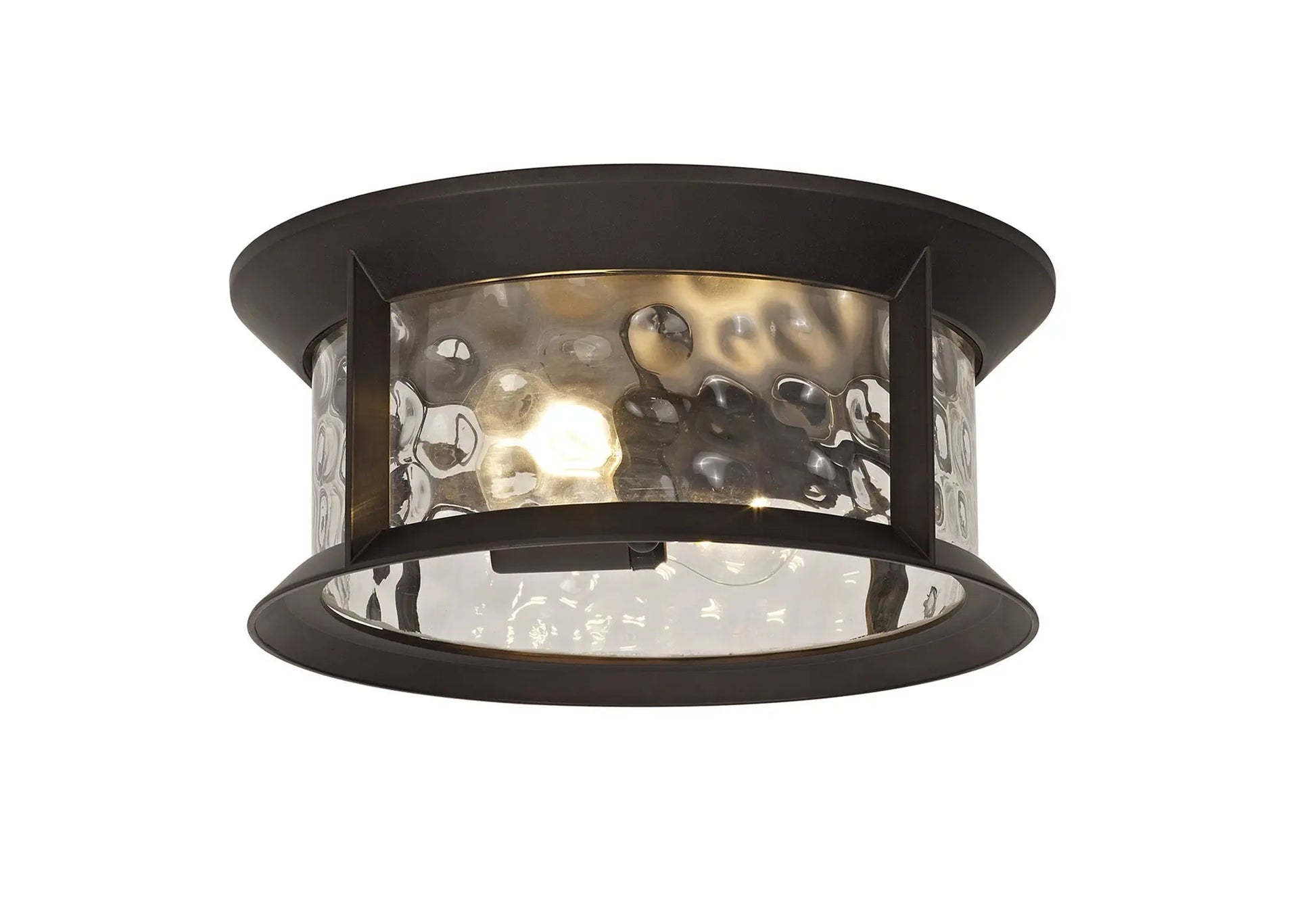 Evelyn Flush Ceiling Lamp, 2 xE27, Antique Bronze/Clear Ripple Glass, IP54, 2yrs Warranty Home Store Living