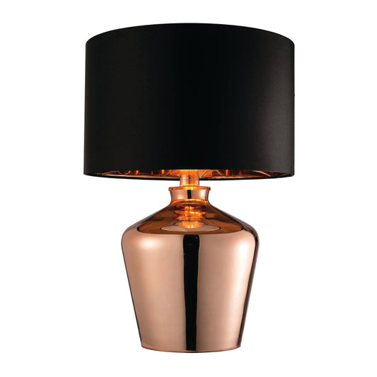 Waldorf Copper Glass Black Faux Silk Table Lamp Home Store Living