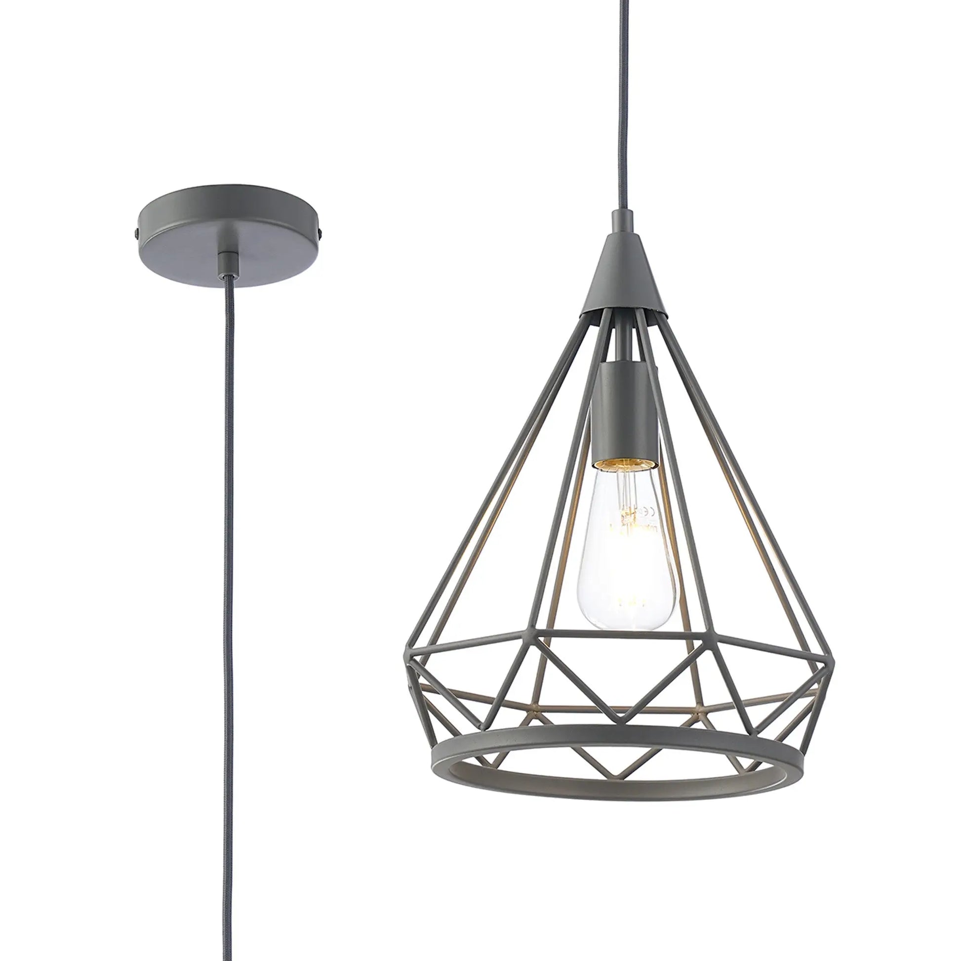 Easton Small Diamond Pendant, 1 x E27, Matt Grey Home Store Living