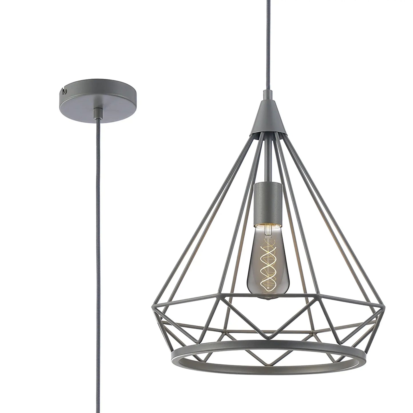 Easton Large Diamond Pendant, 1 x E27, Matt Grey Home Store Living