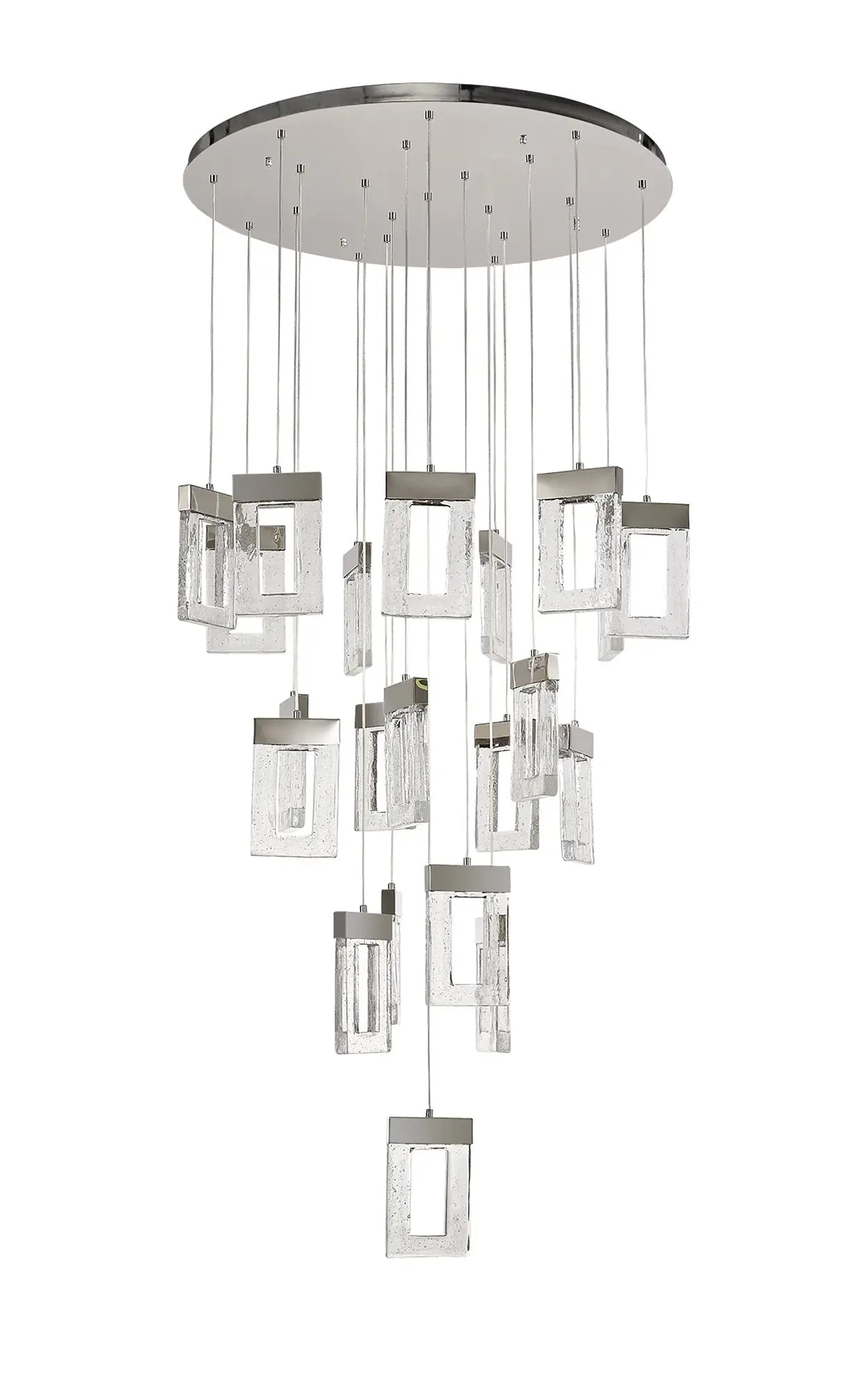 Everly Pendant 5m, 21 x 4.5W LED, 3000K, 3360lm, Polished Chrome, 3yrs Warranty Item Weight: 25.8kg Home Store Living