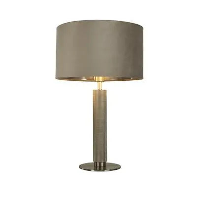 London Knurled Satin Silver Table Lamp with Taupe Velvet Shade Searchlight