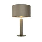 London Knurled Satin Silver Table Lamp with Taupe Velvet Shade Searchlight