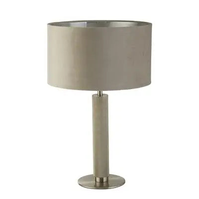 London Knurled Satin Silver Table Lamp with Taupe Velvet Shade Searchlight