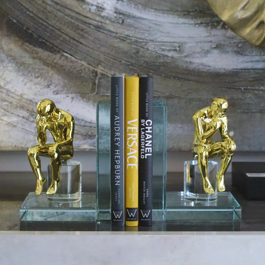 Gold Thinking Figure Mirrored Glass Bookends (Set of 2) Ivan