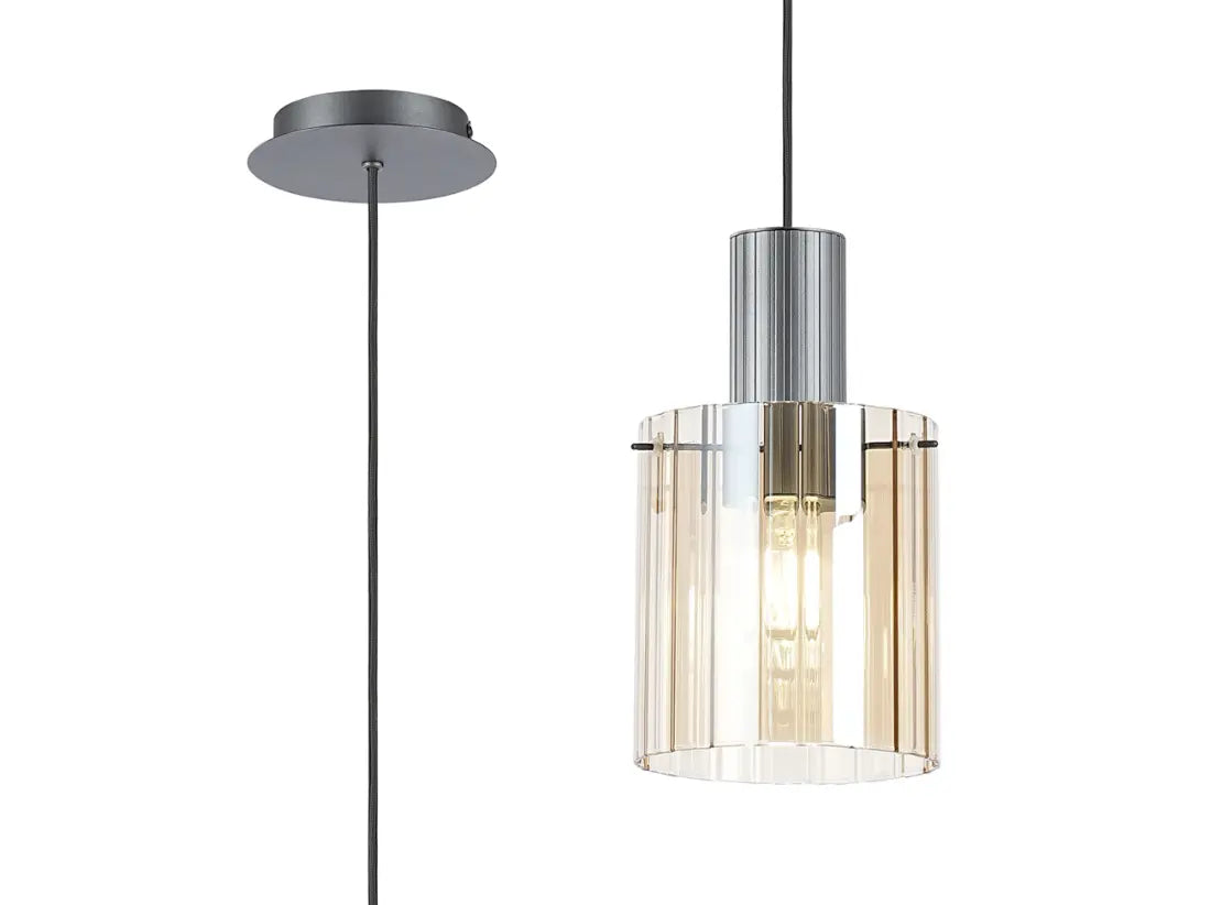 Contemporary single pendant light with a sleek design and ripple effect, featuring an adjustable height and a single E27 light fitting.