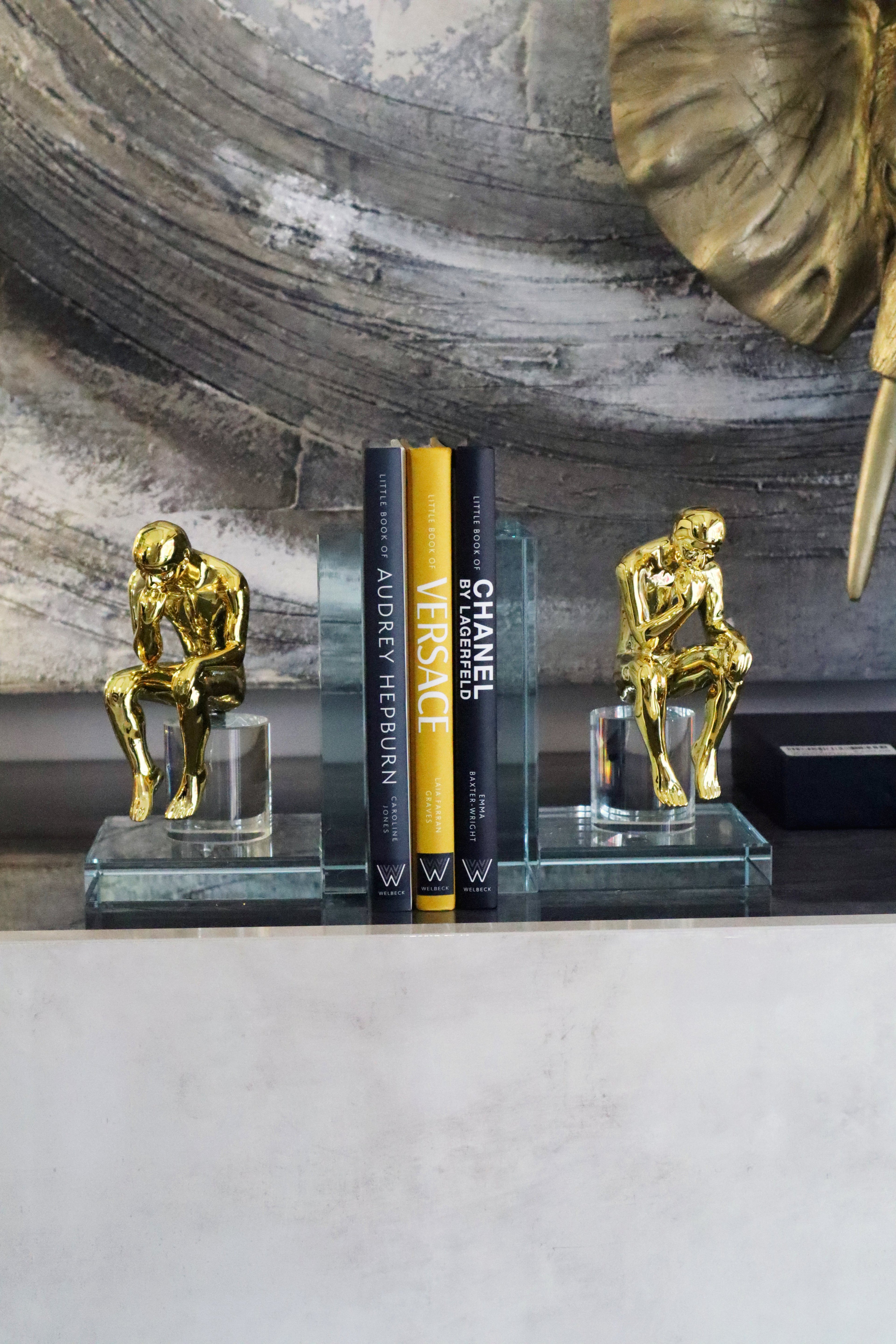 Gold Thinking Figure Luxury Crystal Bookends Ivan
