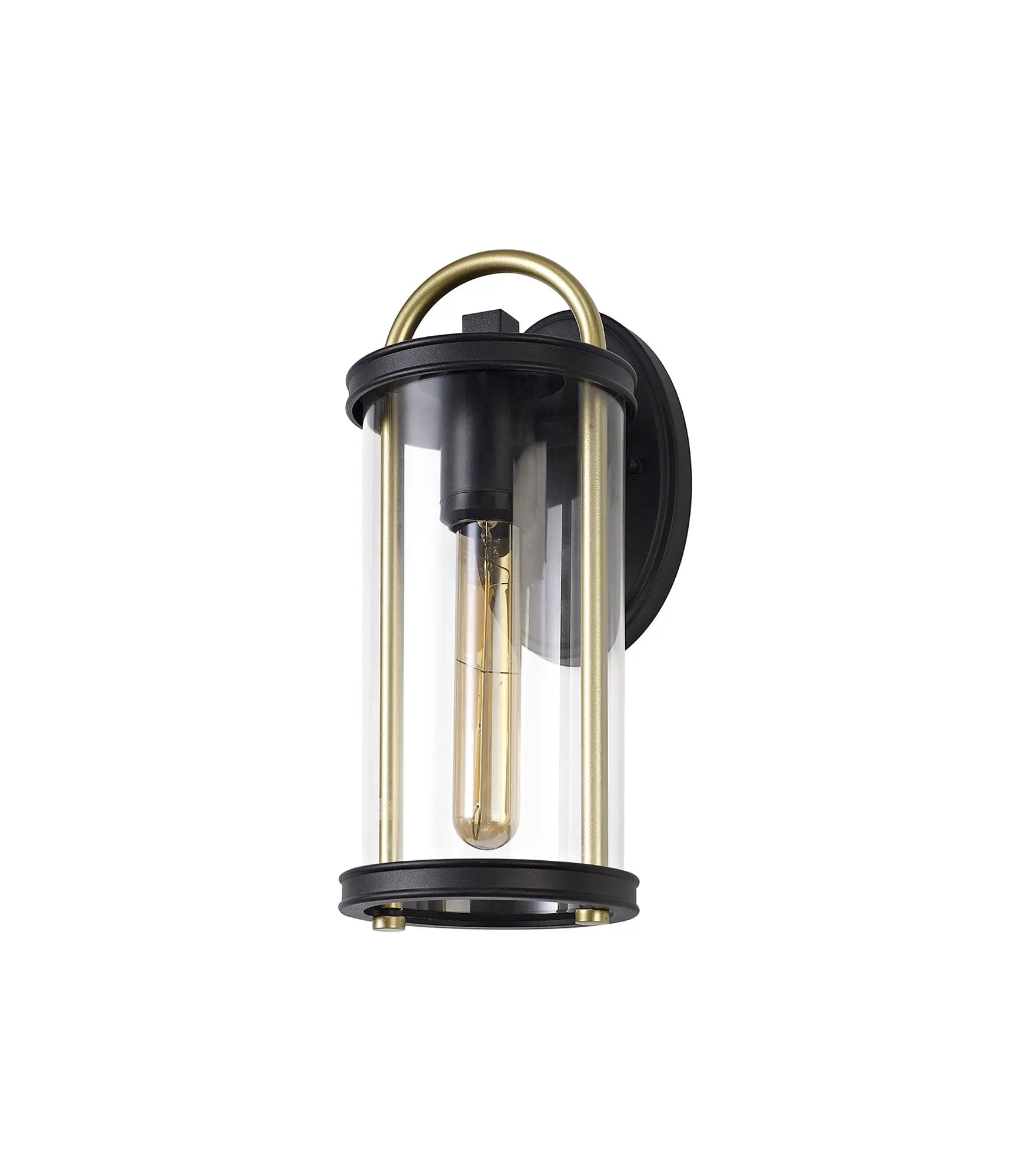 Genesis Small Wall Lamp, 1 x E27, Black & Gold/Clear Glass, IP54, 2yrs Warranty Home Store Living