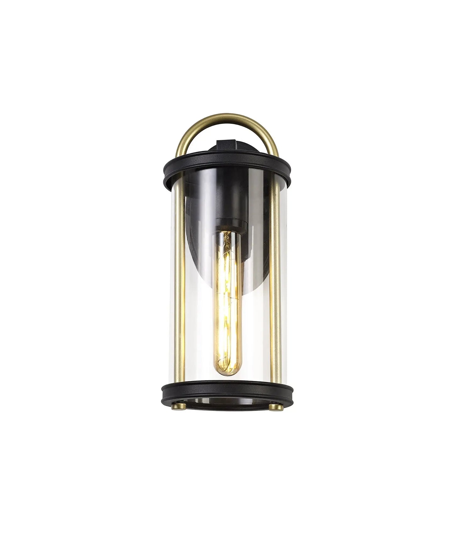 Genesis Small Wall Lamp, 1 x E27, Black & Gold/Clear Glass, IP54, 2yrs Warranty Home Store Living