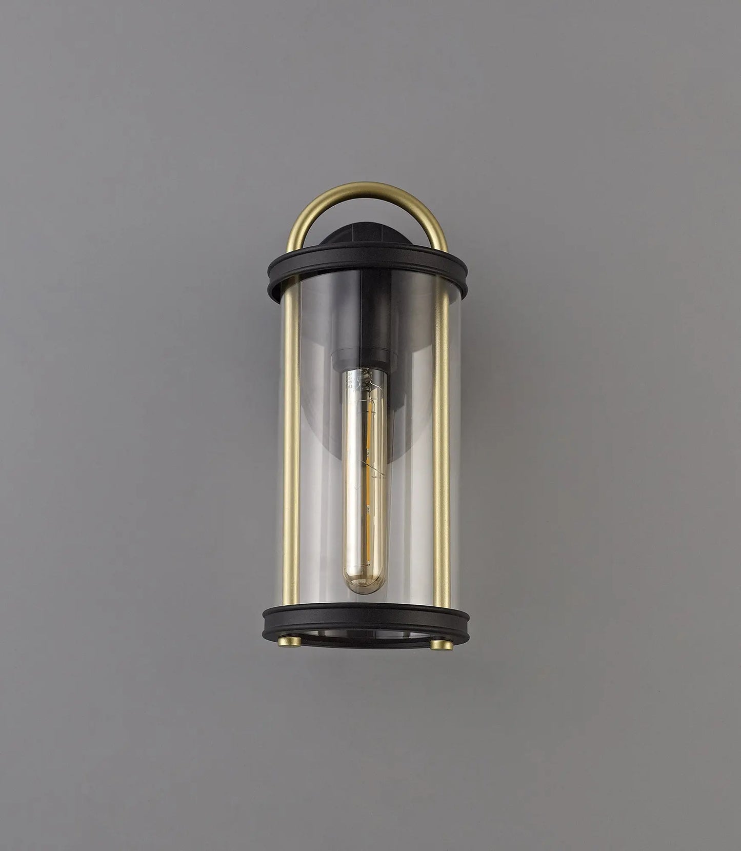 Genesis Small Wall Lamp, 1 x E27, Black & Gold/Clear Glass, IP54, 2yrs Warranty Home Store Living