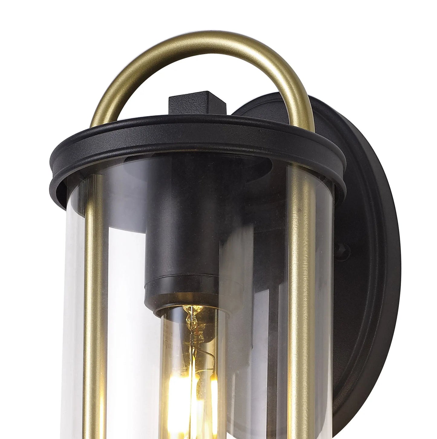 Genesis Small Wall Lamp, 1 x E27, Black & Gold/Clear Glass, IP54, 2yrs Warranty Home Store Living