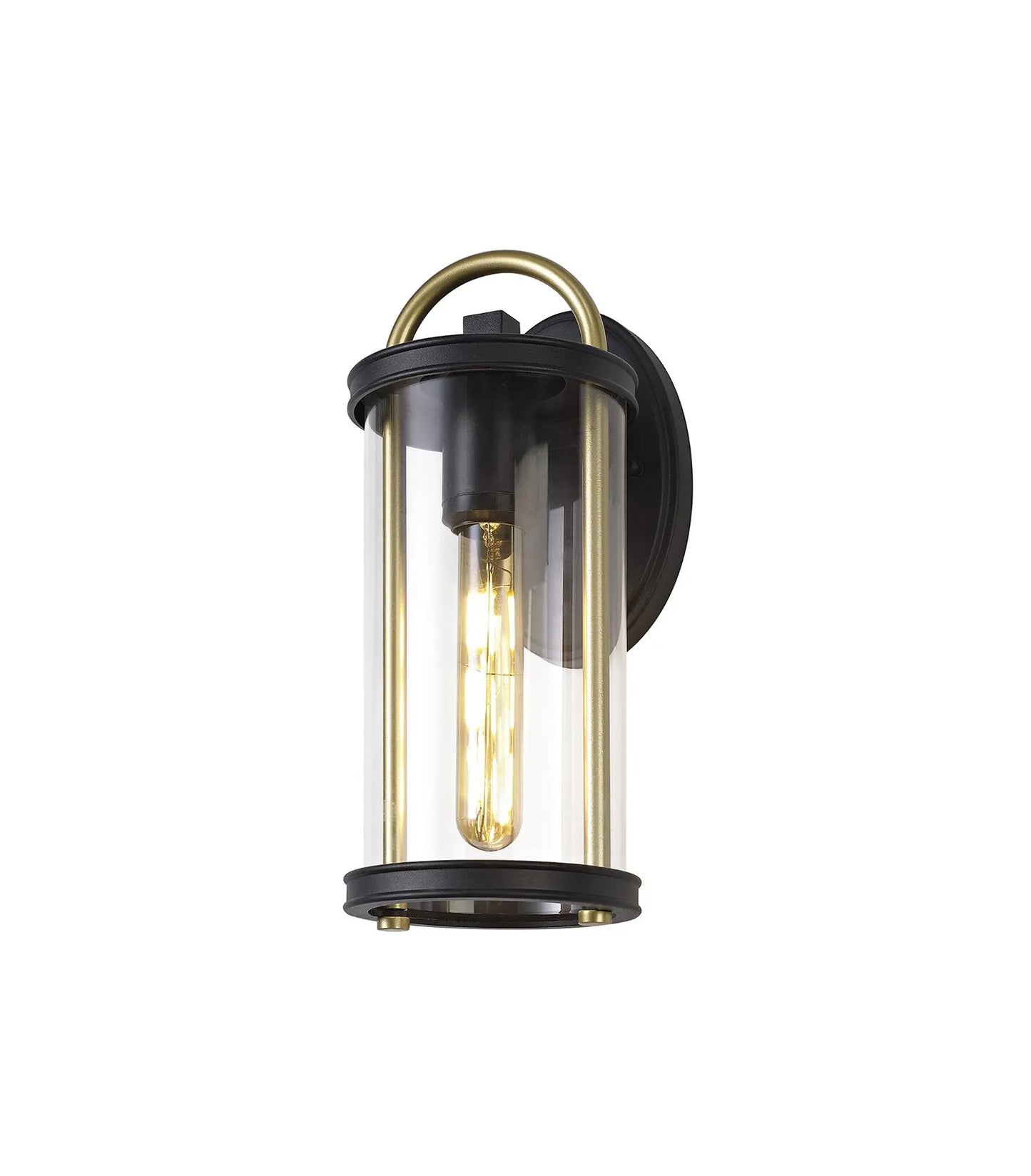 Genesis Small Wall Lamp, 1 x E27, Black & Gold/Clear Glass, IP54, 2yrs Warranty Home Store Living