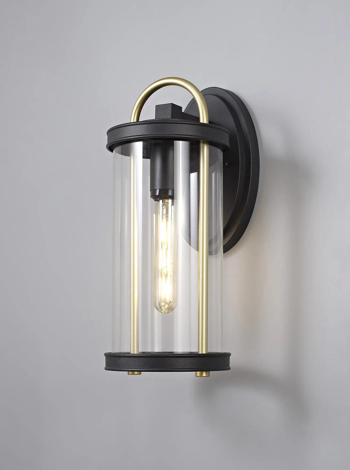 Genesis Large Wall Lamp, 1 x E27, Black & Gold/Clear Glass, IP54, 2yrs Warranty Home Store Living