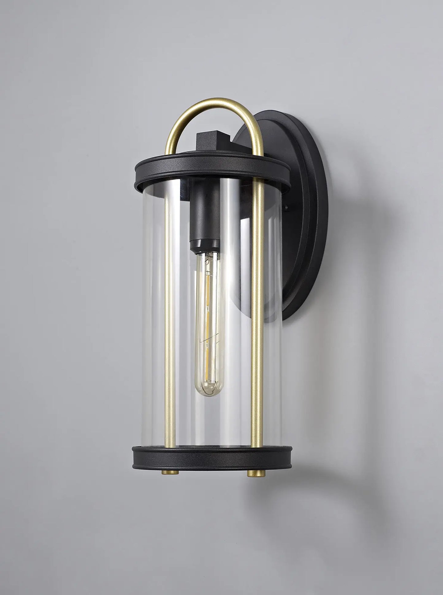 Genesis Large Wall Lamp, 1 x E27, Black & Gold/Clear Glass, IP54, 2yrs Warranty Home Store Living