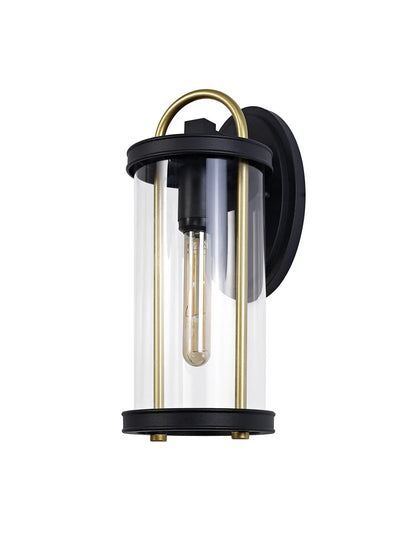 Genesis Large Wall Lamp, 1 x E27, Black & Gold/Clear Glass, IP54, 2yrs Warranty Home Store Living