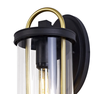 Genesis Large Wall Lamp, 1 x E27, Black & Gold/Clear Glass, IP54, 2yrs Warranty Home Store Living