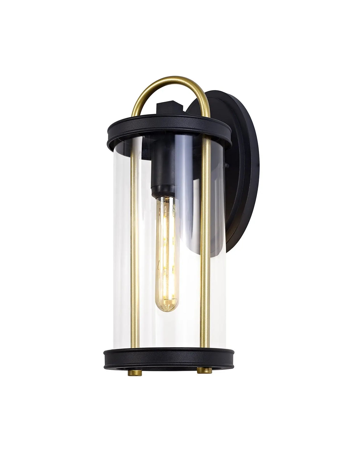 Genesis Large Wall Lamp, 1 x E27, Black & Gold/Clear Glass, IP54, 2yrs Warranty Home Store Living