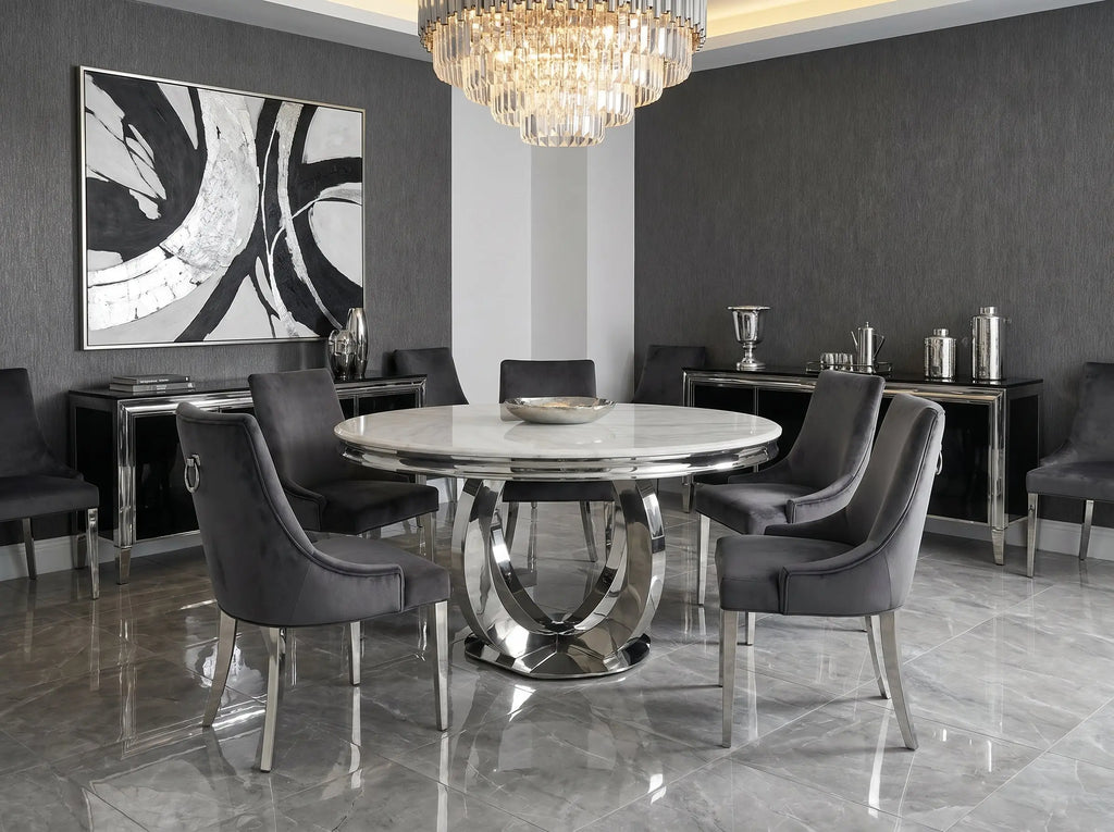 1.3m Chelsea Round Marble Dining Table with Chrome Legs AWS