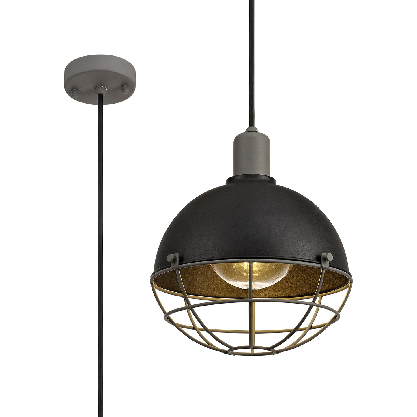 Gala Pendant, 1 Light E27, IP65, Matt Black/Grey, 2yrs Warranty Home Store Living