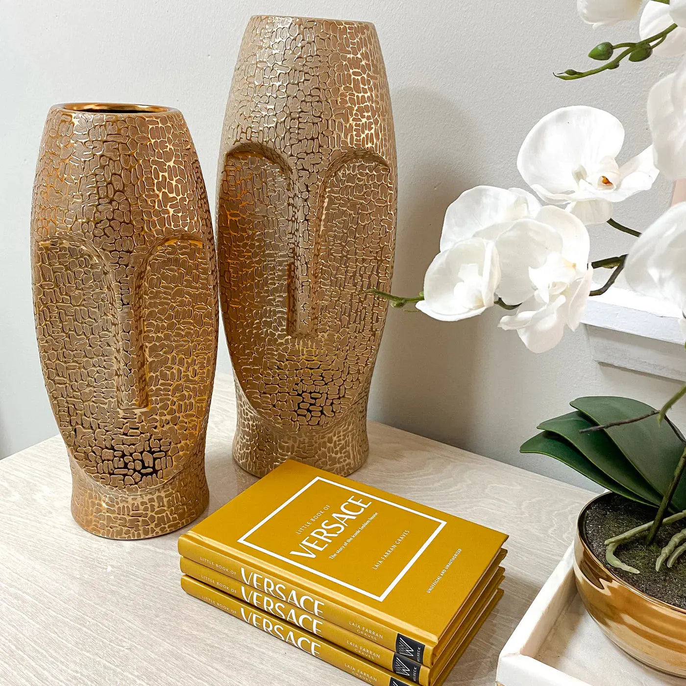 Metropolis Medium Gold Textured Face Vase - Home Store Living