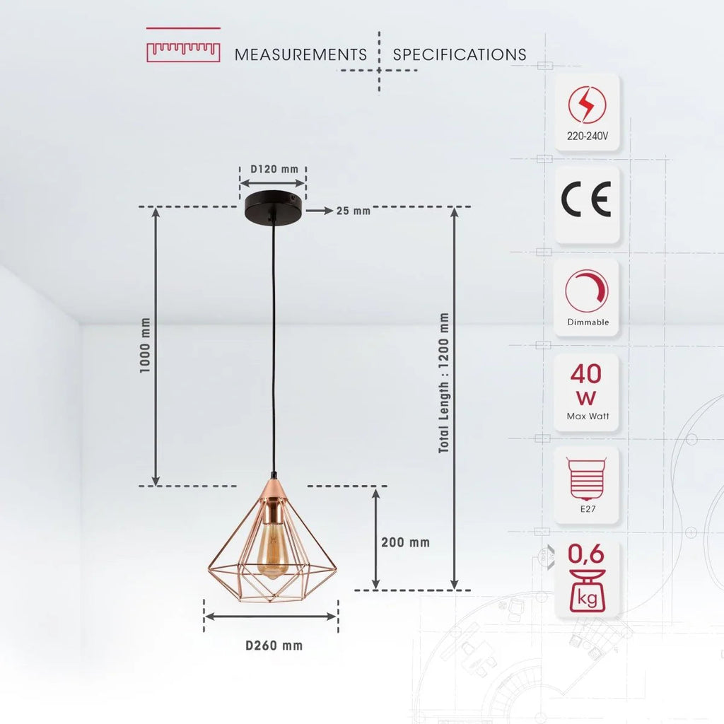 Rose Gold Metal Cage Pendant Ceiling Light Home Store Living