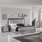 Debora High Gloss Grey Marble LED Bed with Folding Ottoman Storage Base san martino