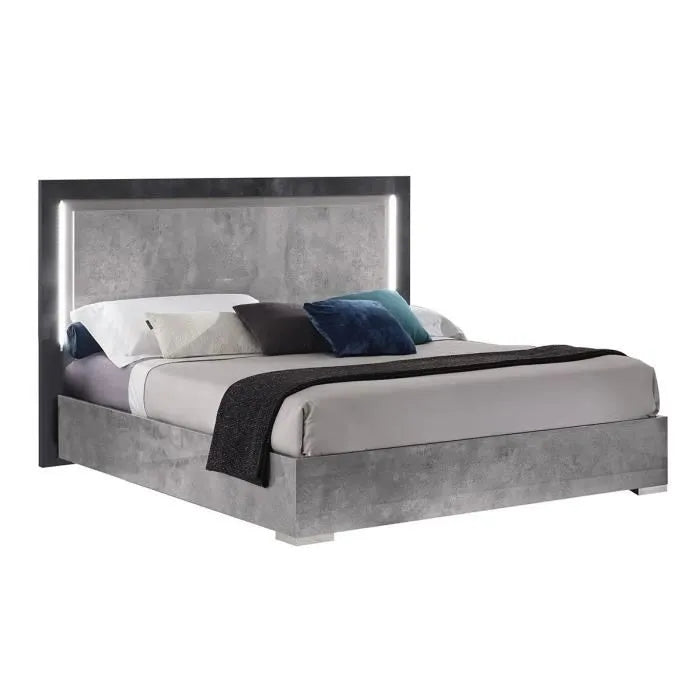 Debora High Gloss Grey Marble LED Bed with Folding Ottoman Storage Base san martino