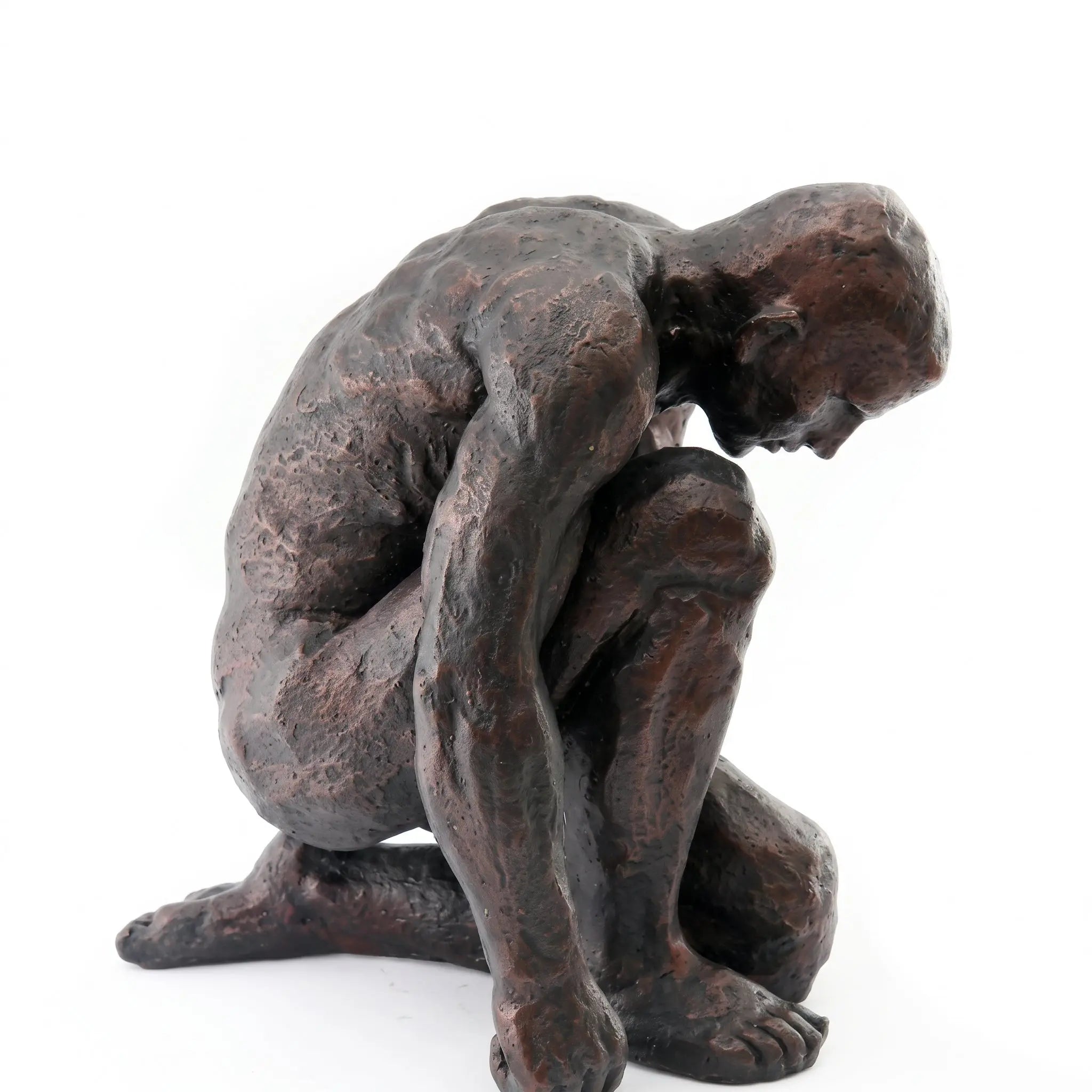 Crouching Man 42cm Bronze Statue sil interiors