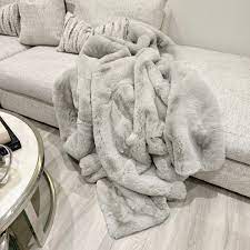 Rapture Faux Rabbit Fur Throw in Grey, Cream or Beige malini